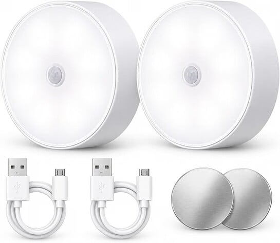 Click to enlarge Priniyu Motion Sensor LED Puck Light Rechargeable Night Lamp Set of 2