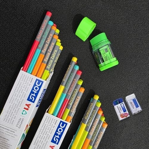 Personalized Name Engraved HB Pencils for Kids with Free Eraser & Sharpener