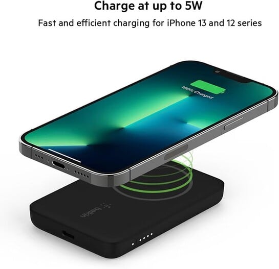 Belkin Quick Charge Magnetic Wireless Power Bank 2500mAh, Sleek Design for iPhone 12/12 Pro/ 12 Pro Max/ 12 Mini Compatible with Magsafe Covers - Black (BPD002)