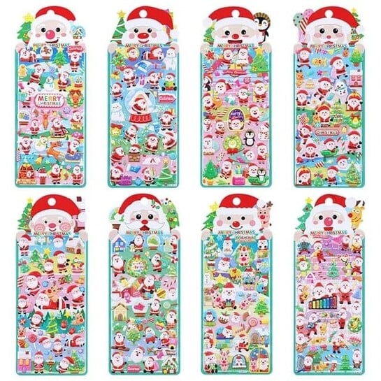 Crackles Kawaii Stickers Set – Set of 8 Christmas Themed Santa and Items Stickers, DIY 3D Puffy Stickers for Boys & Girls, Aesthetic Sticker, Cute Stickers, Self Adhesive Stickers Set (Pack of 8)