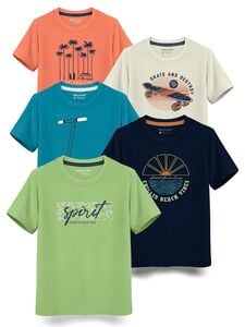 HELLCAT Boys Round Neck Printed Blended Cotton Tshirt -Combo Pack of 2 - Orange/Blue