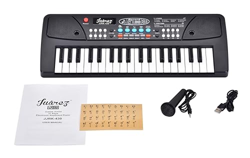 Click to enlarge Juarez Junior 37 Keys Electronic Keyboard Piano JJRK-430 with Mic & USB | Beginner Musical Keyboard Instrument with 8 Tones, 8 Rhythms, Animal Sounds, Record & Playback, Note Stickers, Double Speaker