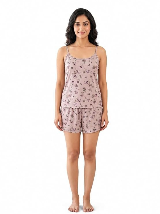 Click to enlarge Amazon Loot | Women’s Satin Night Suit Set with Floral Print Camisole Top and Matching Shorts