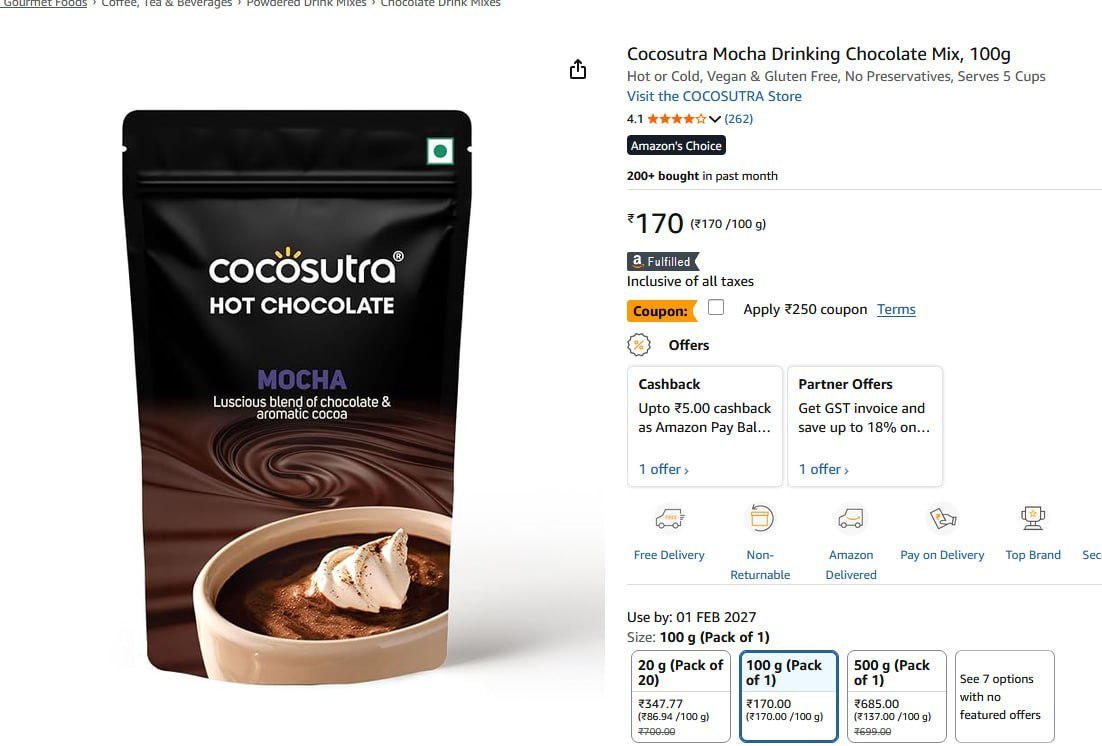 Click to enlarge FREE : Cocosutra Mocha Drinking Chocolate Mix