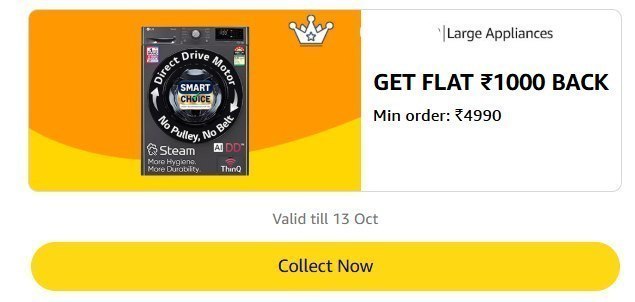 Flat ₹1000 Cashback on Large Appliances (Min Order ₹4990)
