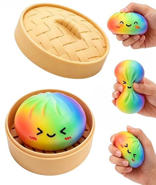 Dumpling Squishy Blind Box, 1pc Mystery Dumplings Squishy, Colorful Glitter Bao Bun Squishy Fidget Toy for Adults, Mystery Dumpling Stress Relief Toy and Desk Ornament