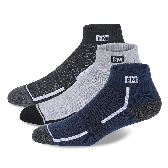 Fitness Mantra® Athletic Special Design Sneaker Length Socks |Free Size |Pack of 3 Pairs |Activewear Sports Socks|Ankle Length,Cotton