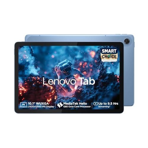 [SBI CC] Lenovo Tab (Smartchoice) | 10.1 Inch Display| Wi-Fi Only| 4 GB RAM + 64 GB ROM (Expandable up to 1 TB)| Metal Body| Dual Speakers with Dolby Atmos| Android 14| Color: Polar Blue