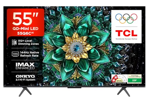 TCL 139 cm (55 Inches) 4K UHD Smart QD-Mini LED Google TV | 144Hz Refresh Rate | 3GB RAM | 46W Onkyo 2.1 | Upto 512+ Zones | IMAX Enhanced | 55Q6C