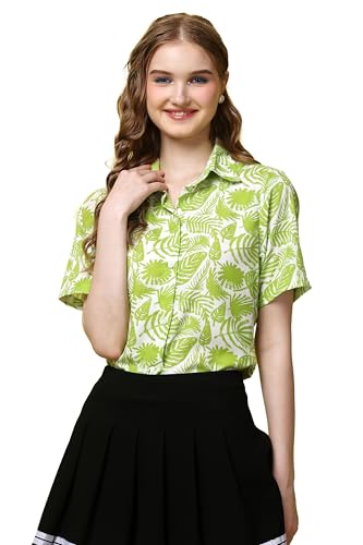 POPWINGS Casual Floral Printed Half-Sleeves Spread Collar Shirt for Women || Stylish Latest Trendy Western Summer Wear Shirt for Women