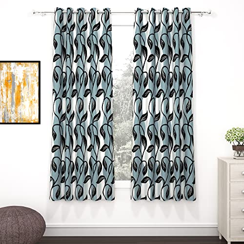 Click to enlarge Window Curtains 5 Feet Set of 2, Floral Black