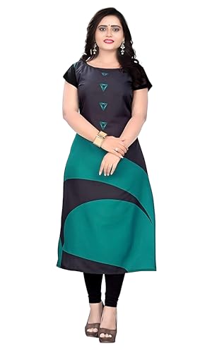 Women's Green & Black Crepe Printed Kurti | Elegant & Comfortable Ethnic Wear for Daily, Office & Festive Looks | Stylish Indian Kurti for Women & Girls