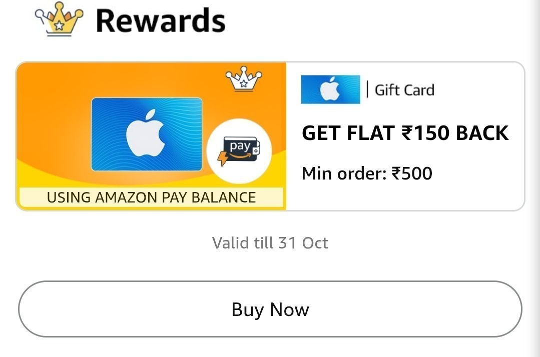Get flat ₹150 cashback on min buy ₹500 on Apple Gift Card