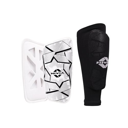 Ni Classic Shin Guards with Sleeves for Youth and Adults, for Football Games Matches, Training, Basketball, Baseball, Cycling, Light Weight & Breathable Shin Guard with Lycra Sleeves (Medium)