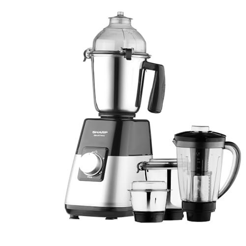 SHARP Juicer Mixer Grinder 750W Powerful Copper Motor I 3 speed + Pulse I 4-Jar I Auto cut-off I Leakproof and Airtight Lid I Stainless