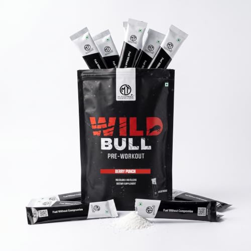 MuscleTrail Wild Bull Pre-Workout Supplement Powder | Explosive Energy, Focus & Endurance | Muscle Pump Formula | Gym & Fitness Booster for Men & Women (14 Sticks Pack, Berry Punch)