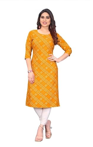 Womens Crepe Kurti | Straight Fit | Knee-Length | Crew Neck | 3/4 Sleeves | Casual & Office Wear