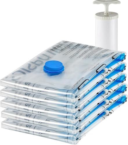amazon basics Vacuum Compression Storage Bags with Hand Pump - Medium, 5-Pack