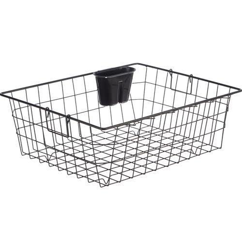 Solimo Steel Dish Drainer with Cutlery Stand | Bartan, Plate & Utensil Drying Kitchen Basket | Rectangular | Black