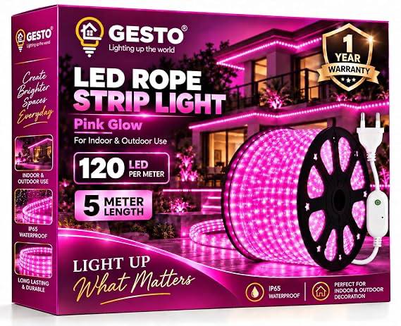 Gesto 5 Meter Pink LED Rope Strip Light at