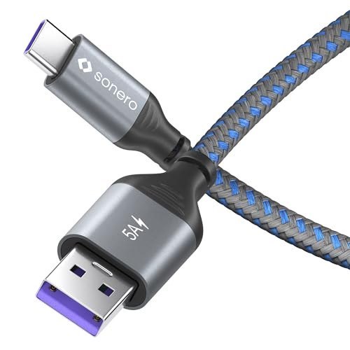 Sonero® USB-C to USB-A Charging Cable, USB C Fast Charging Cable, USB Type C Cable, USB 2.0, 5V/5A, Grey/Blue, 2m