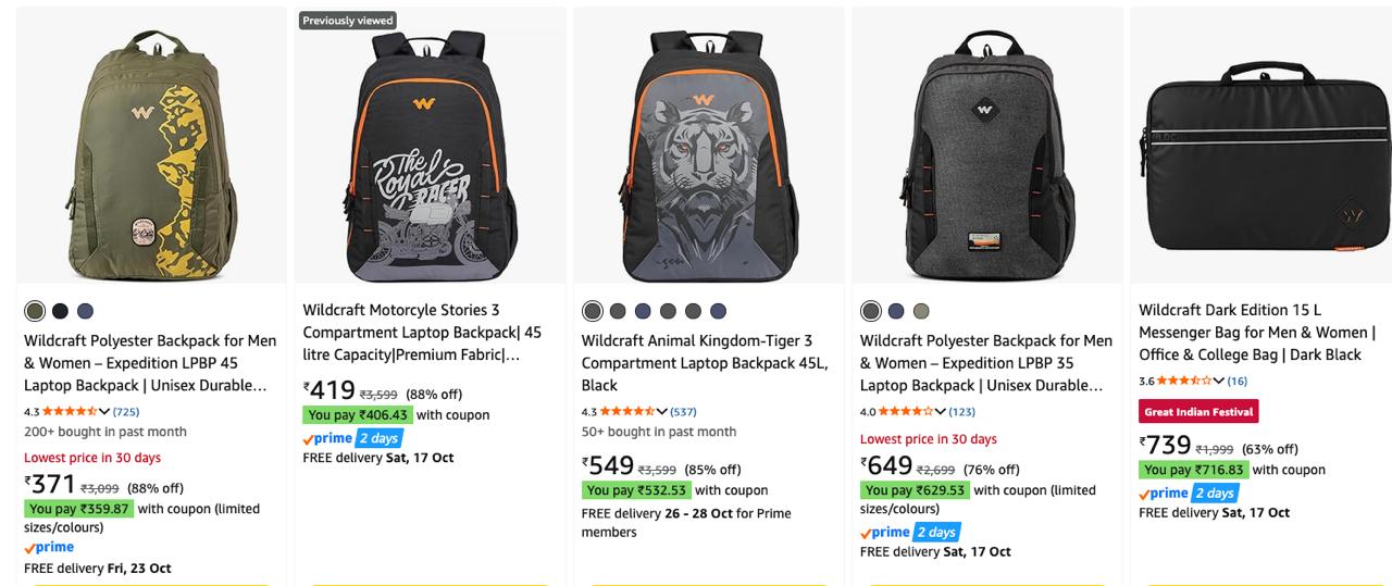 Wildcraft Bags From 371