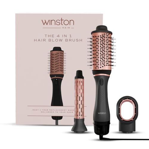 WINSTON 4 in 1 Hair Styling Blow Brush – Blow Dryer, Curling Iron, & Volumizing Brush with Adjustable Heat Versatile Hair Tool - 1 Year Warranty (Grey)