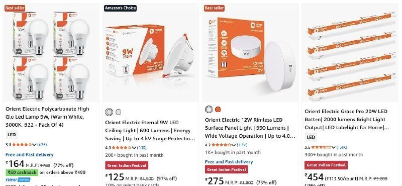 Grab: Upto 82% OFF on Orient Electric LED Bulbs & Panel Lights 🔥🔥