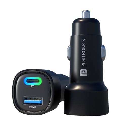 Portronics 80W Dual Output Fast Car Charger with Type-C PD &