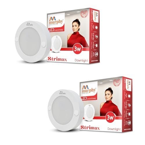 Murphy STRIMAX 3W Surface LED Downlight | Slim Round Cabinet Light | Warm White| Energy Efficient | Long Lifespan| 2 Years Warranty | Pack of 2