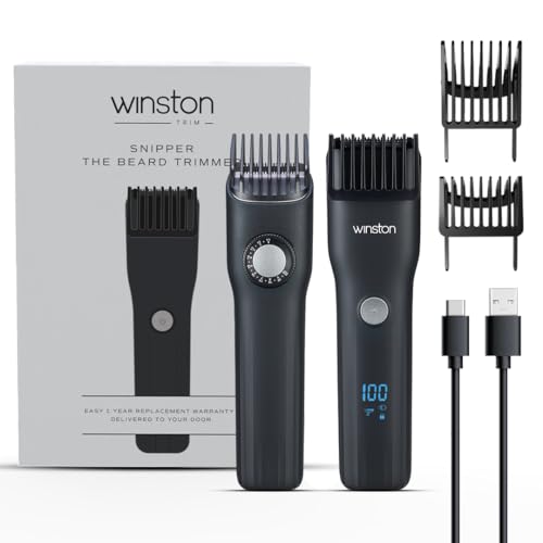 Winston Snipper Beard Trimmer for Men, 20 Length Settings up to 20mm, Precision Stainless Steel Blades, Digital Display, IPX7
