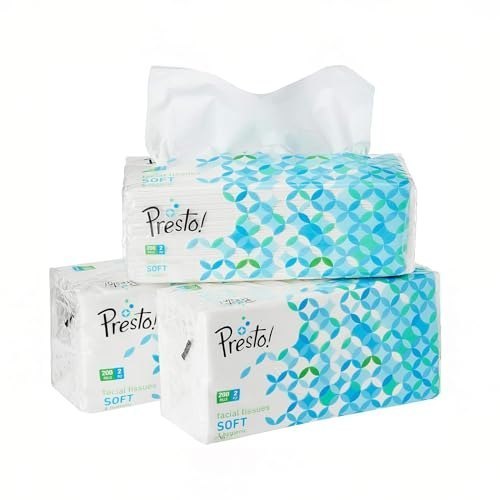 Amazon Brand - Presto! 2 Ply Facial Tissue Box | 600 Pulls