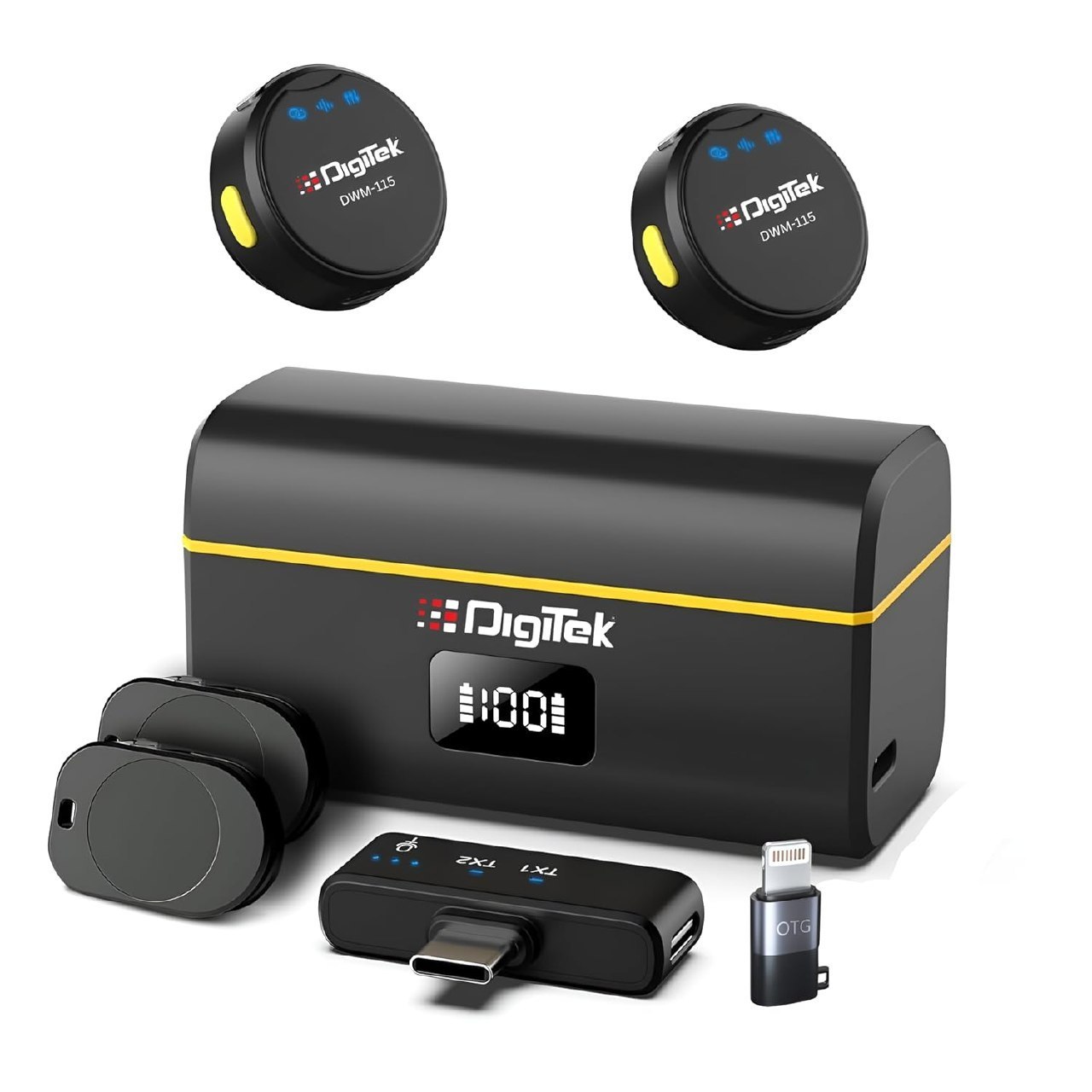 Digitek DWM-115 2-in-1 Wireless Microphone, 2.4GHz Lavalier Mic with Noise Reduction