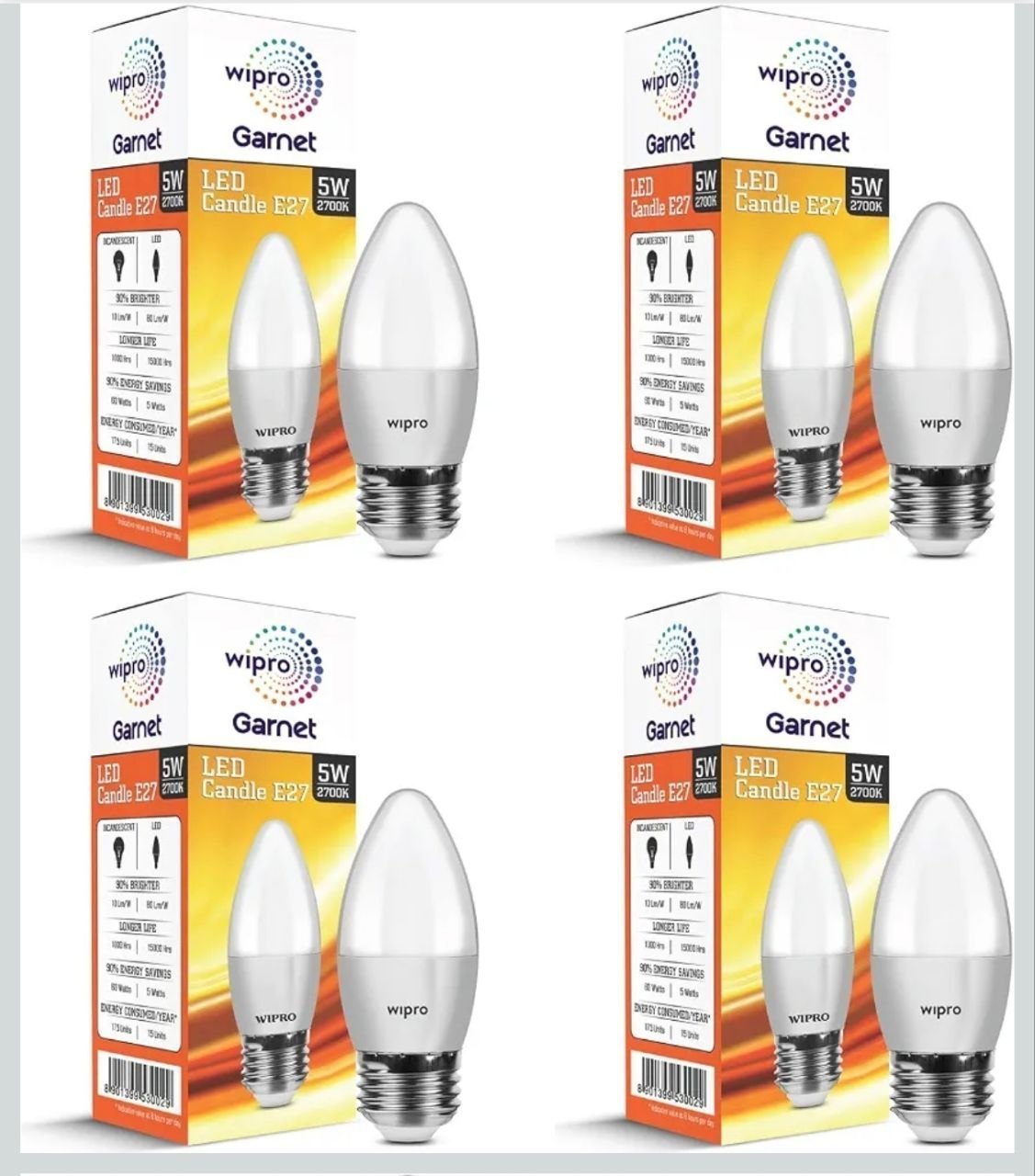 wipro Garnet 5 W E27 Base Frosted Candle LED Bulb (Pack of 4)