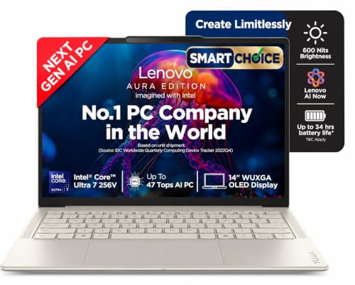 Lenovo Yoga Slim 7 Smartchoice Aura Edition Intel Evo Core Ultra 7 256V (16GB RAM/512GB SSD/14 (35.5cm)/WUXGA OLED/Copilot+ PC/Windows 11/MSO 365 Basic+Office 24/Seashell/1.19Kg)