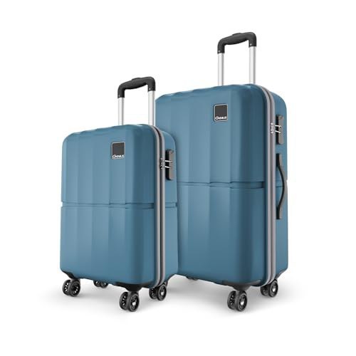 Safari Genius Theo 8 Wheels Set of 2 (Cabin + Medium) Trolley Bags, Hard Case Polycarbonate, 360 Degree Wheeling Carry-on & Check-in Luggage, Suitcase for Travel, Trolley Bags for Travel, Pearl Blue