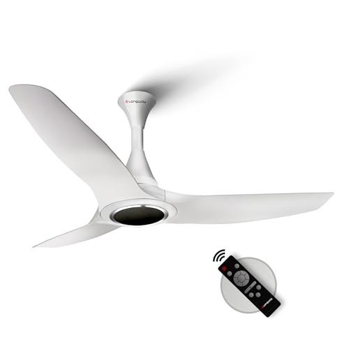 LONGWAY Glideon 1200mm BLDC Ceiling Fan with Remote Control | Premium Look with Ultra Silent Performance | ABS Blade & Body | BEE 5 Star Rated | Anti-Dust Ceiling Fan | 5 Years Warranty (White)