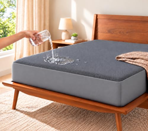 Trance 100% Waterproof Premium Mattress Protector for Double Bed King Size 78x72 Inches | Cotton Feel Mattresses Cover | Elastic Fitted | Fits Upto 10 Inch | Bed Protector Cover (78"x72" King Grey)