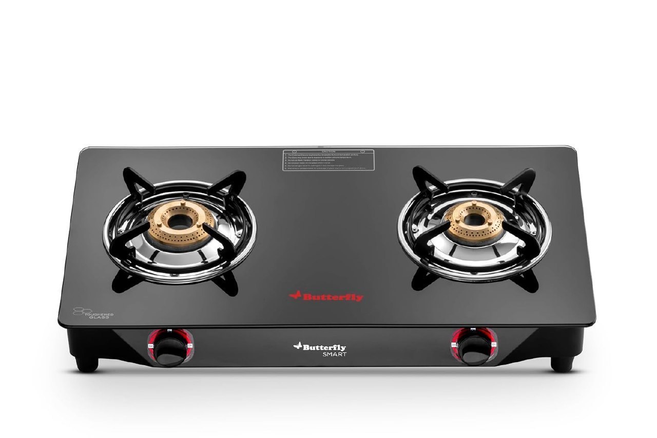 Butterfly Smart 2 Burner Glass Top Gas Stove with Manual Ignition