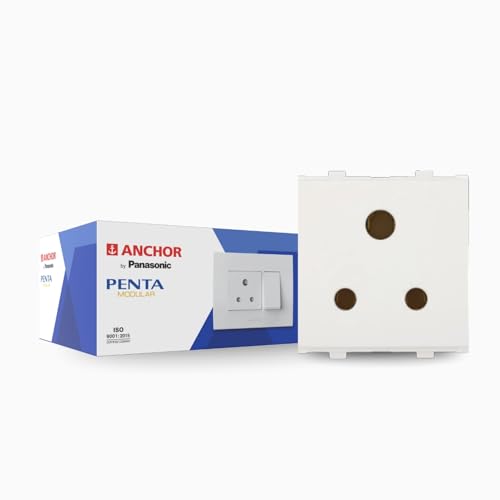 Anchor by Panasonic Penta Modular 2 Module 6 Amp 3 Pin Round Socket W/O Shutter (White, 65208-10)