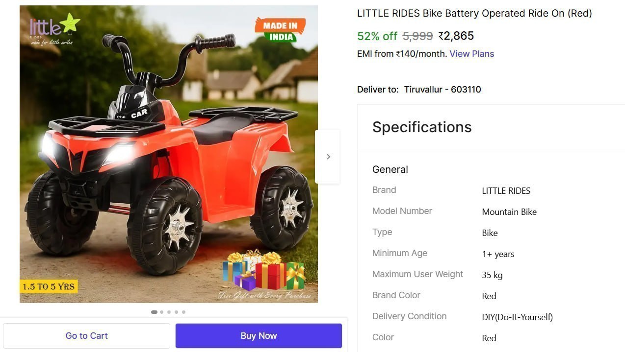LITTLE RIDES Bike Battery Operated Ride On (Red)