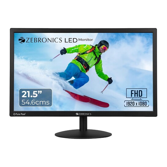 Zebronics 21.5” (54.6cm) LED Monitor, FHD 1920x1080, 250nits Brightness, Dual Input - HDMI/VGA, 2000000:1 Dynamic Contrast Ratio,