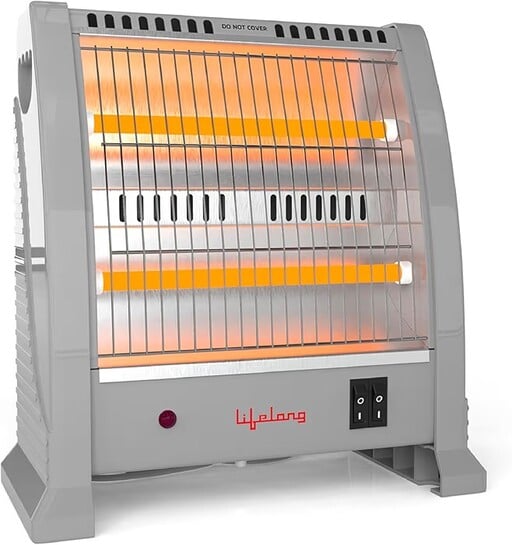 Lifelong Dyno 800 Watts Quartz Room Heater for Home with 2 Power settings, ISI Certified, 2 Rod Heater for Room