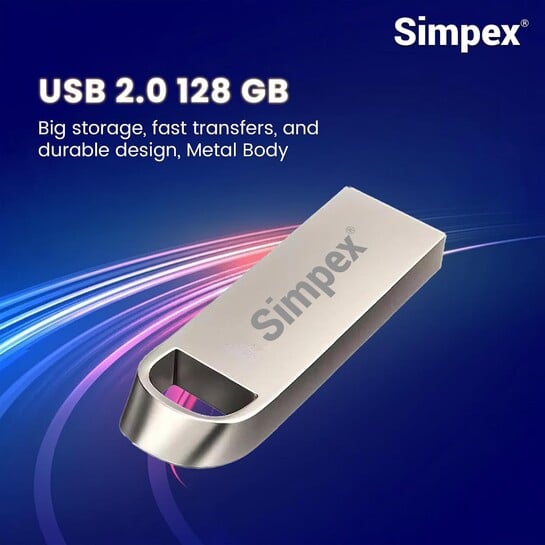 Click to enlarge Simpex (128GB 2.0V) Metal Body 128GB USB Flash Drive, High Speed Read & Write Pen Drive, X-Ray & Temperature Resistant, Compatible with Windows & Mac OS