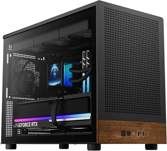 GAMDIAS Athena M4M Wood - Mini Tower Cabinet | Real Walnut Mesh Front Panel | 3 Built-in 120mm Fans, Supports Mini-ITX, Micro-ATX Motherboard | AIO Support Top : 360mm / Front: 240mm / Bottom : 360mm