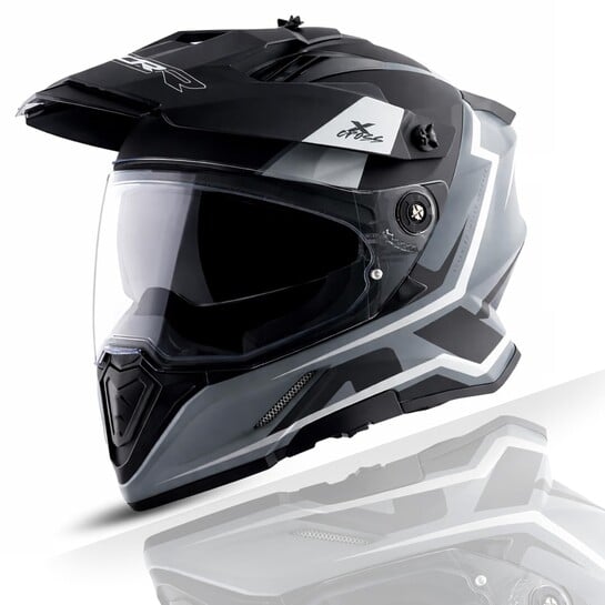 Axor X-Cross Orbit ISI ECE and DOT Certified Premium Off-Road Full Face Helmet with Pinlock Fitted Dual Visors and Stylish Peak-Athena Grey Black-XL