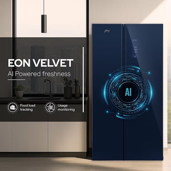 Click to enlarge Godrej 600L 3Star 5 Years Comprehensive Warranty Smart Convertible Zones | Toughened Glass Door | Side by Side Refrigerator (2025 Model, RS EONVELVET 646C RIT SM BL, Storm Blue)