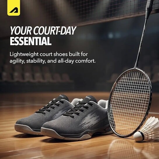 Click to enlarge Boldfit Badminton Shoes for Man Lightweight Non Marking Shoes for Badminton Breathable Anti Skid Shoe for Man Shuttle Non Marking Indoor Shoes for Pickleball, Tennis, Padel Black