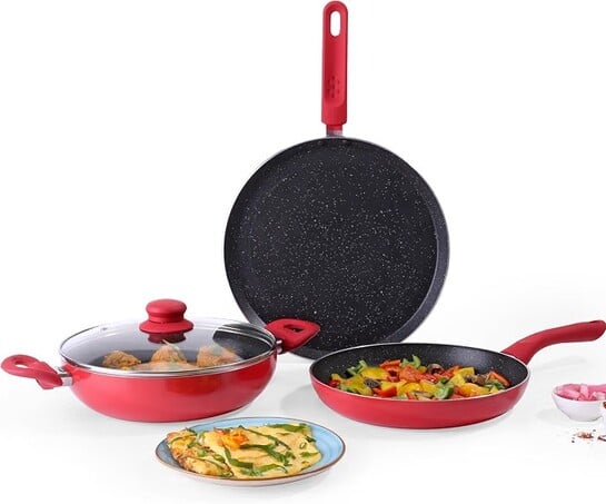 Wonderchef Milano Non-stick Cookware 4 Pc Set | Dosa Tawa, Fry Pan, Kadhai