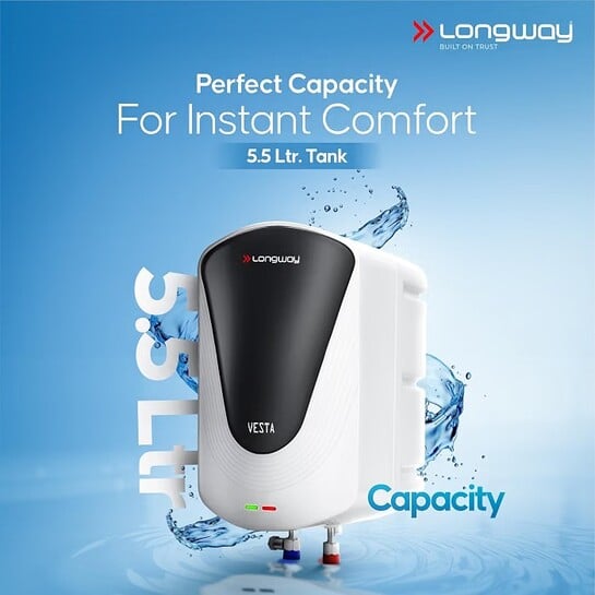 Longway Vesta 5.5 Liters 5 Star Rated Instant Water Heater for Home